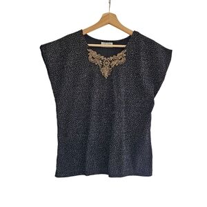 Vintage Copycats Black Gold Metallic Sparkle Sleeveless Blouse, Loose Fit MED